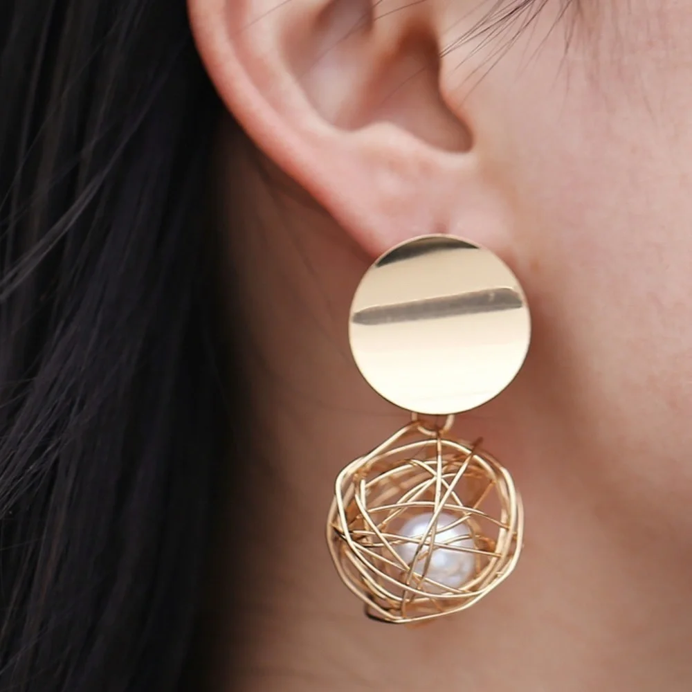 *YESENAI* Gold x Pearl Braided Ball Design Fashion Earrings